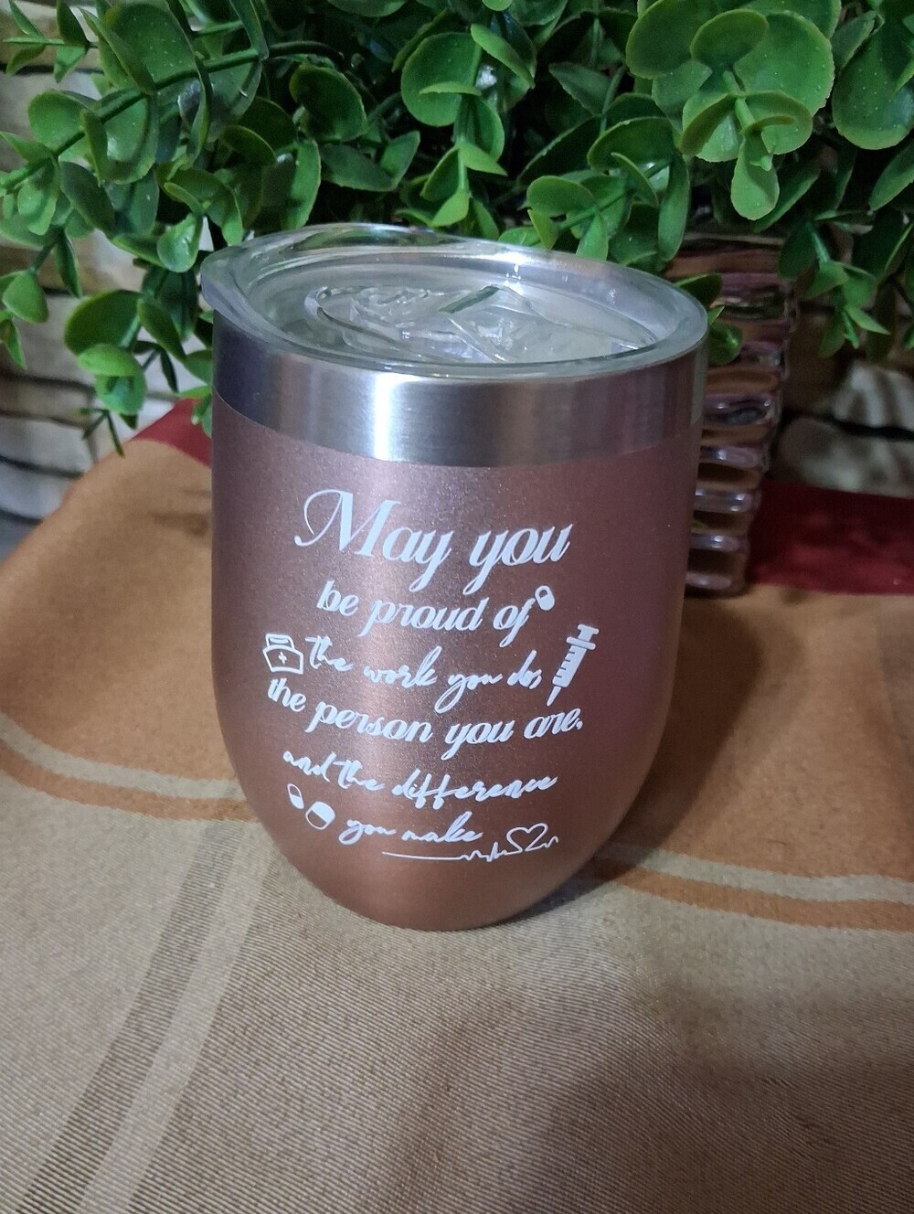 Rose Gold Metallic Insulated Tumbler For Healthcare Workers W/Lid